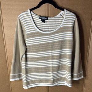 World Republic Women's Tan and White Striped Top‎ large